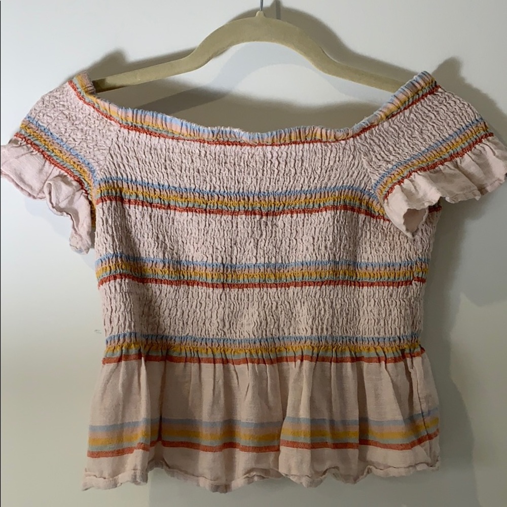 Multicolored Ruched Off The Shoulder Top